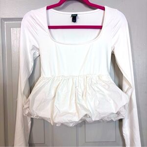 Wild Fable Women's Small Long Sleeve Square Neck Bubble Top White EUC Peplum